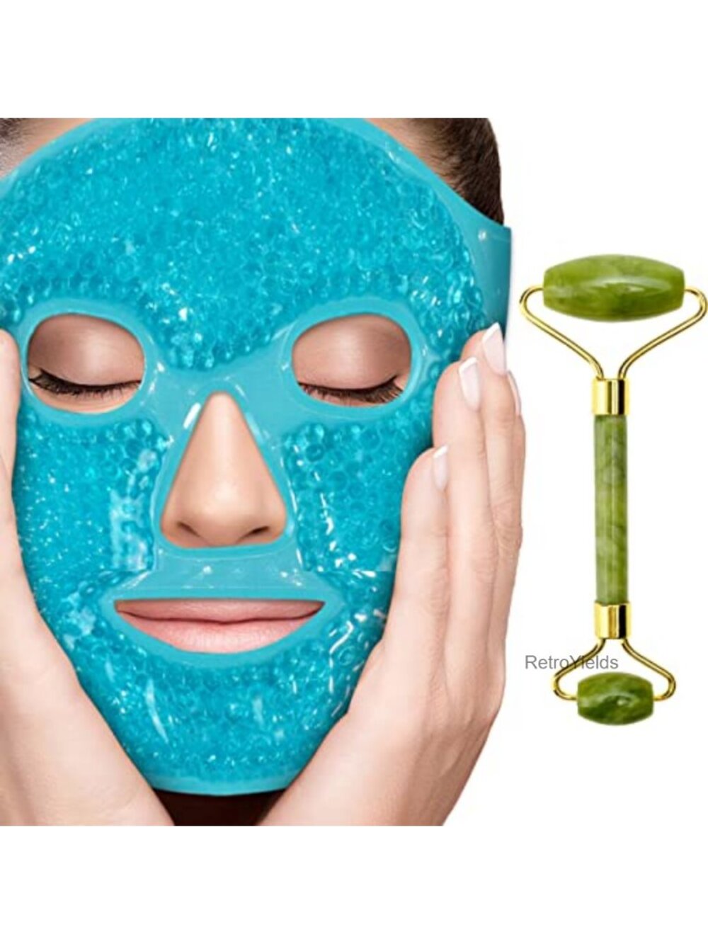 Ice Face Mask & Jade Roller Set Facial Massage Tool Wrinkles Fine Lines